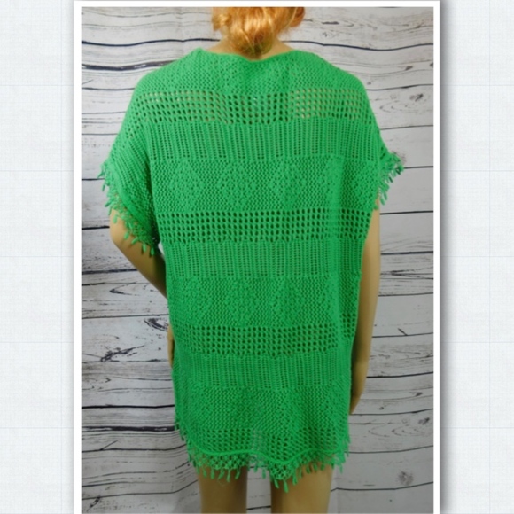 Kate & Mallory Designs Green Mixed Open Knit Lace Pullover Sweater Size L - Picture 7 of 8